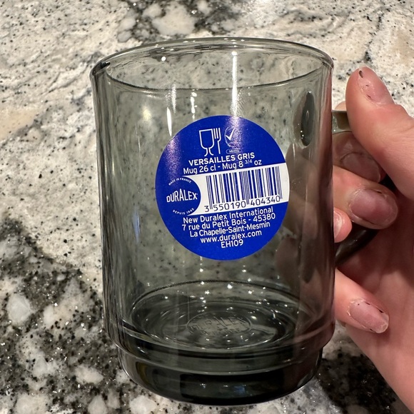 NEW Duralex Versailles Stackable 8 oz Grey Glass Mug - Can be sold as a set - Picture 2 of 6